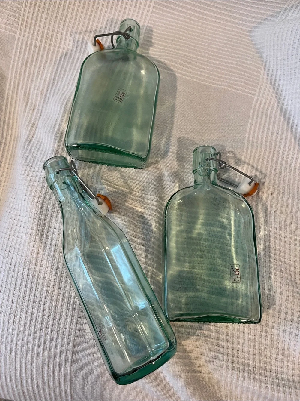 Italian Made Set of 3 Aqua Glass Flip-Top Bottles